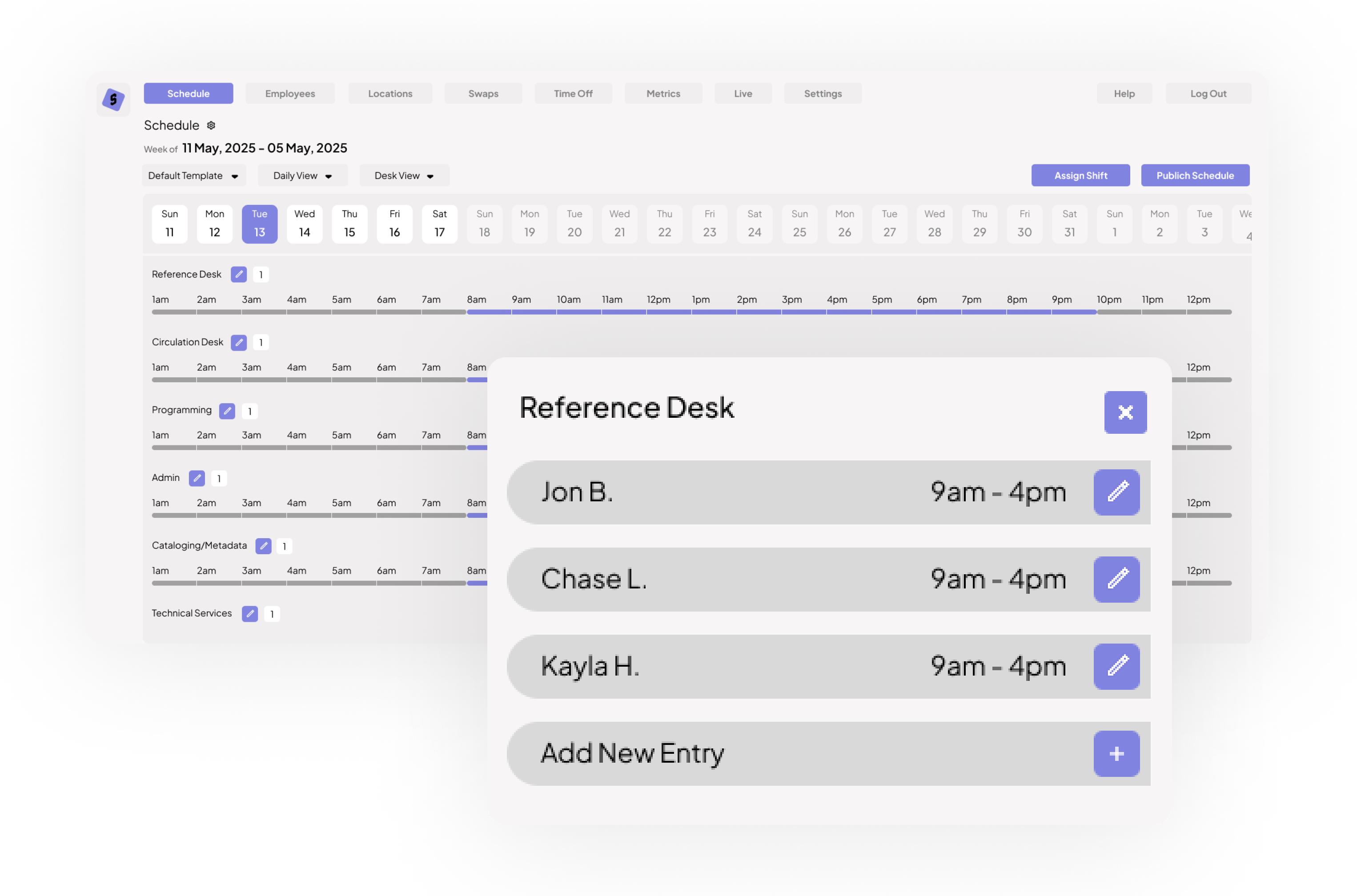 Screenshot of library scheduling interface